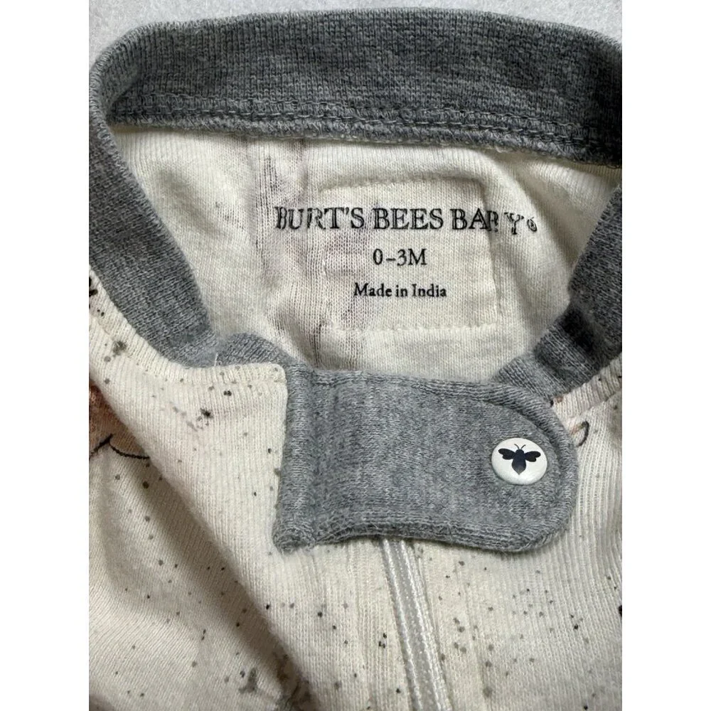 2x Burts Bees Organic Cotton Baby Sleepers Zip Up Pajamas 0-3 Month Christmas